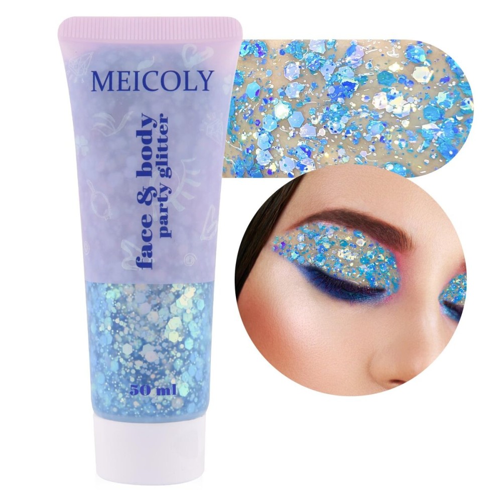 MEICOLY Chameleon Mermaid Blue Body Glitter,Chunky Face Glitter for Halloween,Color Changing Mermaid Glitter Face Paint,Glitter Sequins for Face Body Hair,Festival Party Cheer Glitter Makeup