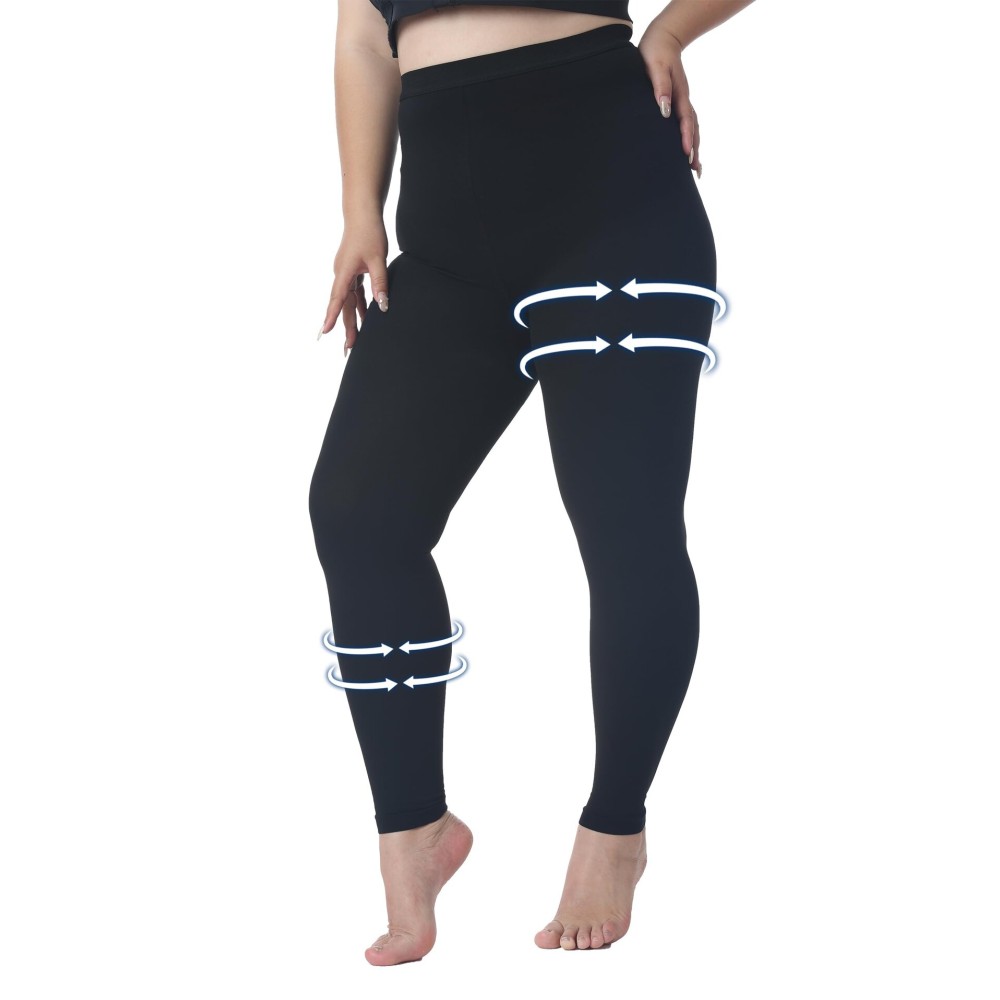 Plus Size 4XL Medical Compression Pantyhose for Women & Men, 15-20 mmHg Graduated Compression Leggings, Opaque Footless Waist High Compression Stockings for Edema, Varicose Veins, Flight, DVT, Black