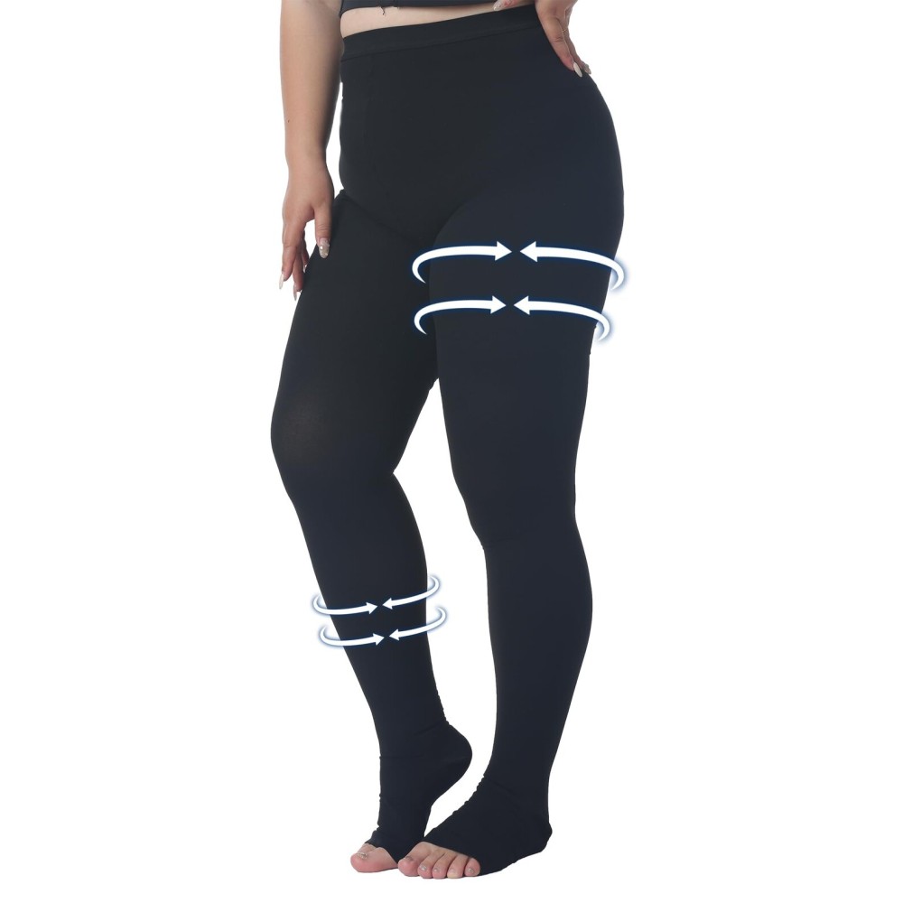 Plus Size 5XL Compression Pantyhose for Women Men, 15-20 mmHg Graduated Compression Tights, Opaque Toeless Compression Stockings Waist High Support Tights for Swelling, DVT,Pregnant, Teacher, Doctor