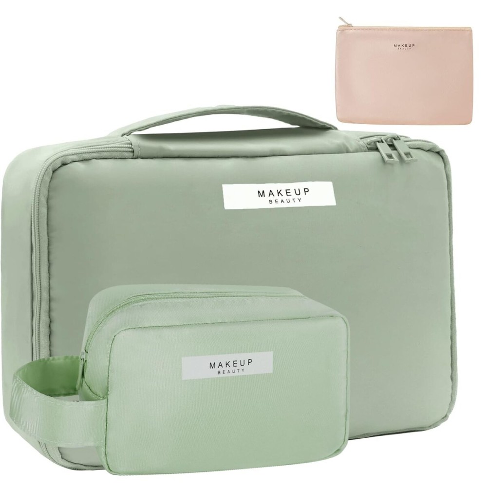 Queboom Travel Makeup Bag Cosmetic Bag Makeup Bag Toiletry bag for women and men (Green-3pcs)