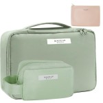 Queboom Travel Makeup Bag Cosmetic Bag Makeup Bag Toiletry bag for women and men (Green-3pcs)