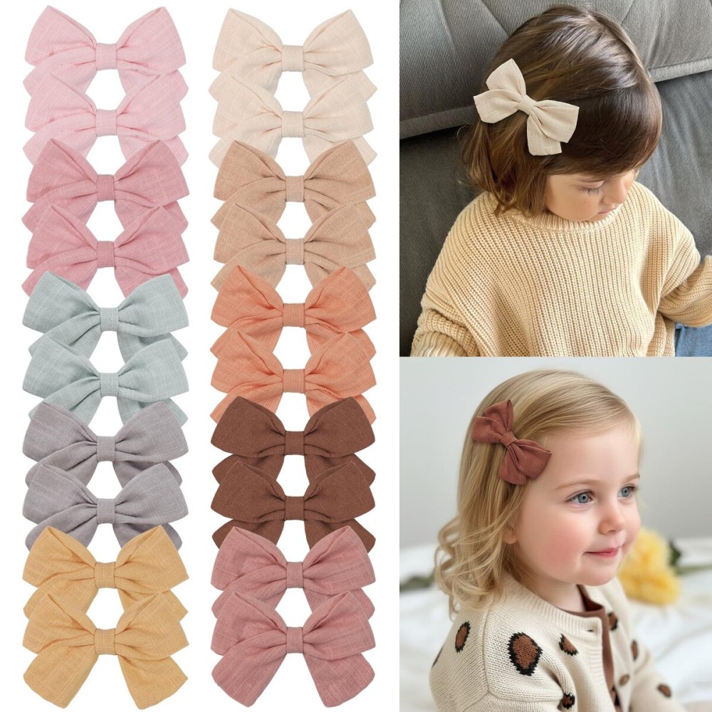 CLLOT Girls Hair Bows Linen Fabric 3.5 Bows Alligator Clips Hair Accessories for Little Girls Toddlers Kids and Teens,20 Pieces