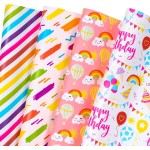 WRAPAHOLIC Birthday Wrapping Paper Sheet - 12 Sheets Rainbow Clouds and Birthday Celebratory Design Folded Flat for Party, Baby Showers - 19.7 Inch X 30 Inch Per Sheet