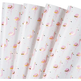 WRAPAHOLIC Pink Flamingo Wrapping Paper Sheet - 12 Sheets Foil Flamingo Design Folded Flat for Girls Birthday, Baby Showers - 19.7 Inch X 30 Inch Per Sheet