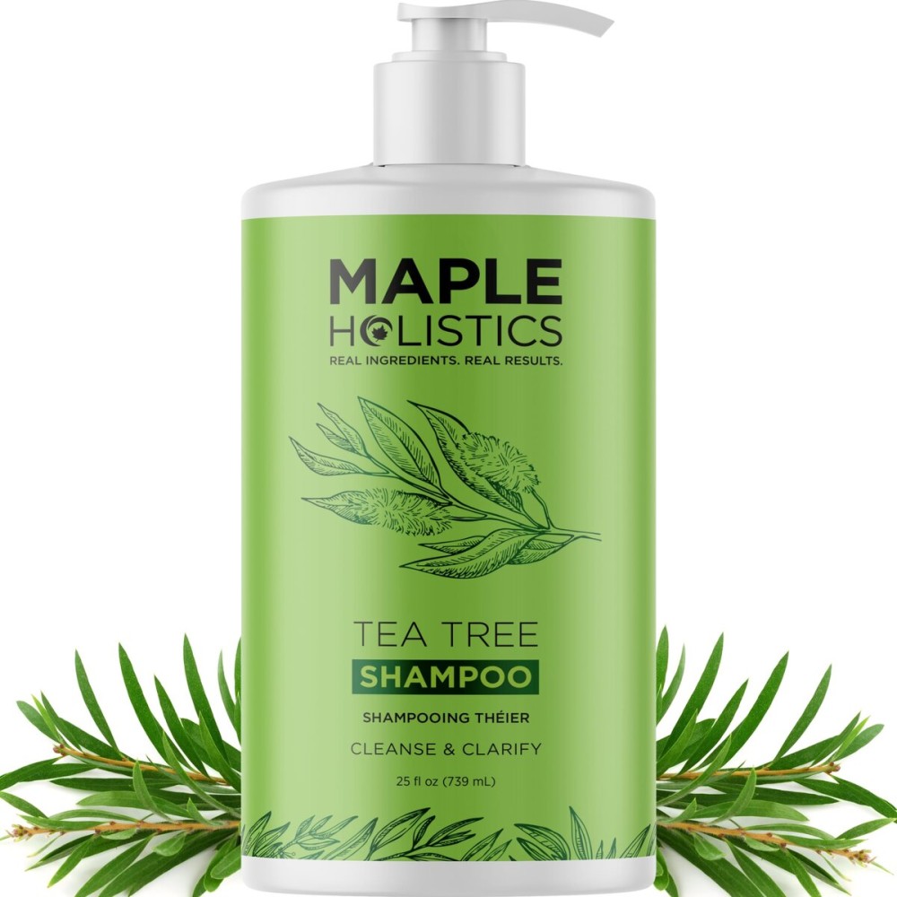 Maple Holistics Tea Tree Oil Shampoo Sulfate Free - Deep Cleansing Vegan Tea Tree Shampoo for Oily Hair and Scalp - Daily for Build up with Rosemary Essential Oil for All Hair Types 25 Fl Oz