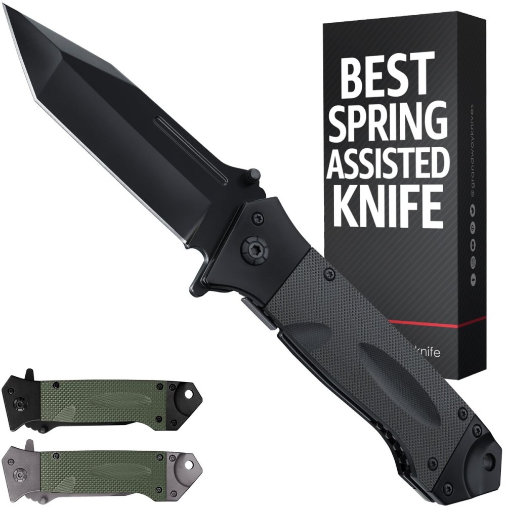 Spring Assisted Heavy Duty Pocket Knife for Men - 3.5 Tanto Sharp Blade - Folding Tactical Self Defense Japanese Knives with Portable Clip - for Hunting Camping Military Survival Work EDC 6688 BB