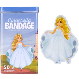 BioSwiss Bandages, Princess Cinderella Shaped Self Adhesive Bandage Set, Latex Free, Sterile Wound Care, 50 Count