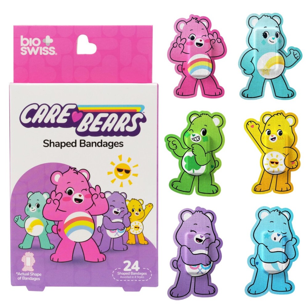 BioSwiss Care Bears Bandages, Unlock The Magic Care Bear Shaped Self Adhesive Bandage Set, Latex Free, Sterile Wound Care, 24 Count