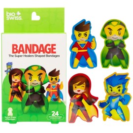 BioSwiss Bandages, Super Healers Superhero Shaped Self Adhesive Bandage Set, Latex Free, Sterile Wound Care, 24 Count