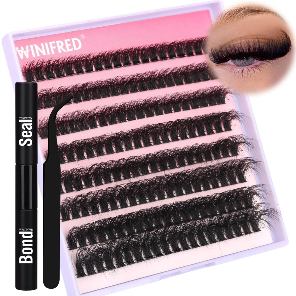 Eyelash Extension Kit Thick Cluster Lashes Mink 18MM CC Curvature Individual Lashes Kit DIY Lash Extension 80D Lashes Clusters with Lash Bond and Seal Lash Tweezers by Winifred