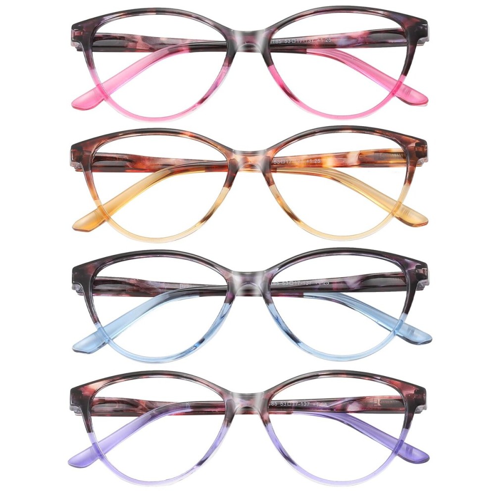 Przene 4 Pack Cat Eye Reading Glasses for Women Blue Light Blocking Readers 3.5