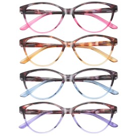 Przene 4 Pack Cat Eye Reading Glasses for Women Blue Light Blocking Readers 3.5