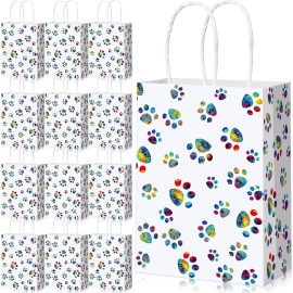 Blulu 20 Pcs Puppy Dog Paw Gift Bags with Paper Twist Handles, Dog Gift Paper Paw Treat Goodie Bags for PET Treat Party Favor, 6.3 x 3.1 x 8.6 Inch(Dazzling Paws)