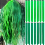 LADYAMZ Green Hair Extensions Clip in 14 PCS, 22 In Colored Christmas Party Highlights, Synthetic Long Straight Colorful Hairpieces for Girls Women Kids New Year Cosplay Gift(Neon Green/Forest Green)