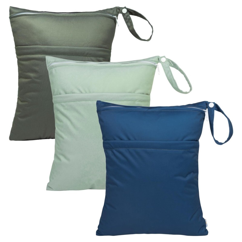 babygoal Wet Dry Bags for Baby Cloth Diapers 3 Pack, Washable Travel Bags, Beach, Pool, Gym Bag for Swimsuits & Wet Clothes with Two Pockets, Snap Handle 3LN32