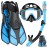 Ubekezele Snorkeling Gear for Adults Men Women,4 in 1 Snorkel Set with Panoramic View Diving Mask Anti-Fog Anti-Leak,Dry Top Snorkel,Fins and Travel Bag for Swimming,Snorkeling and Travel Diving