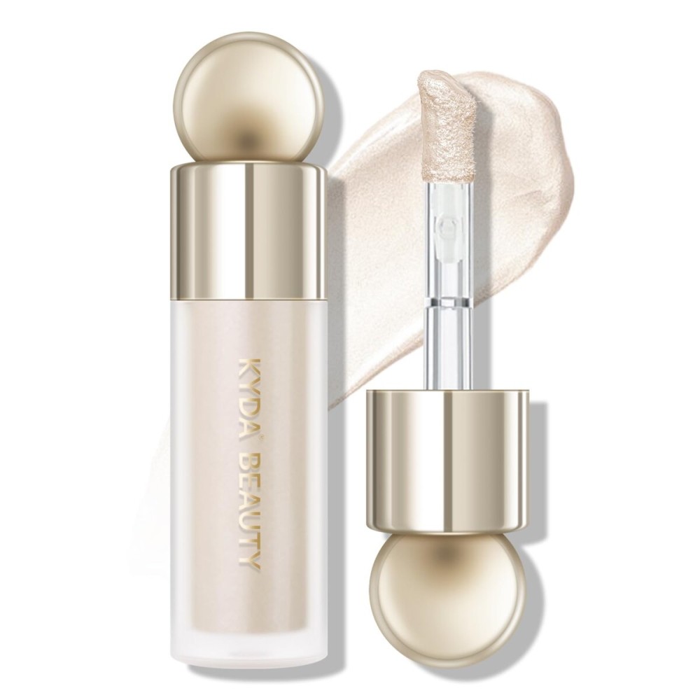 KYDA Liquid Highlighter, Natural Shimmer Tinted, Lasting Glossy Finish, Silky Creamy Lightweight Cover, Radiant Glow Face Enhancing Makeup, Body Liquid Illuminator-Champagne