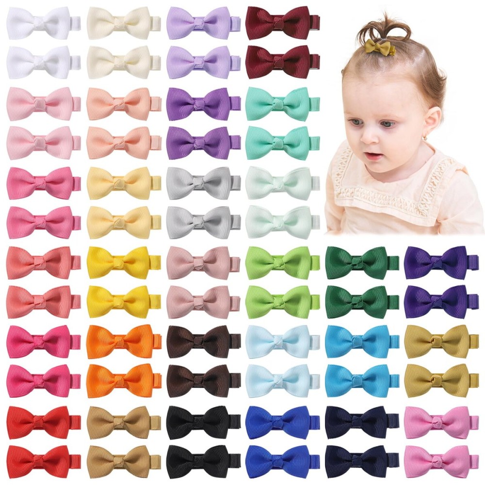 YHXX YLEN 60 PCS Hair Accessories - 2 Inch Fully Lined Non-Slip Bows for Babies, Toddlers and Newborns (30 Color Pairs)