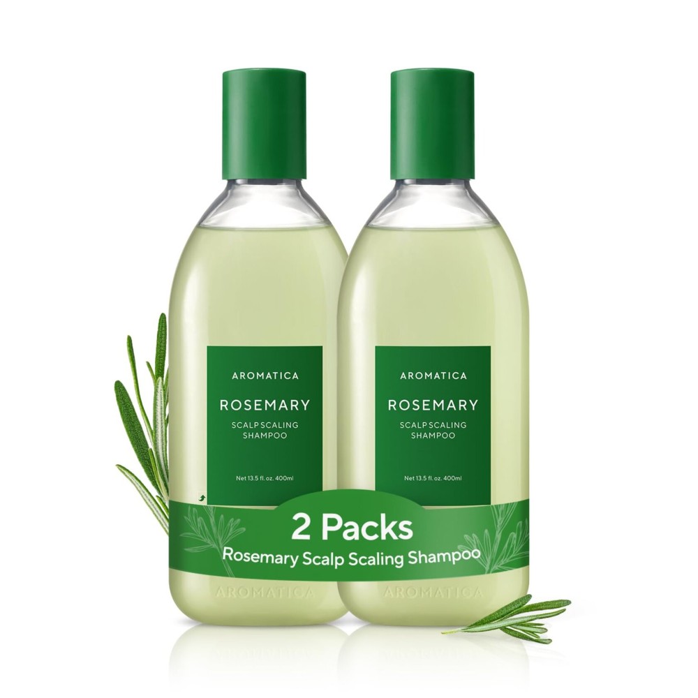 AROMATICA Rosemary Scalp Scaling Shampoo (2 packs) - Korean Hair Care with Thinning Hair Loss Natural Rosemary Essential Oil for Women Hair Growth - Free from Sulfate, Silicone, and Paraben (13.53 oz)