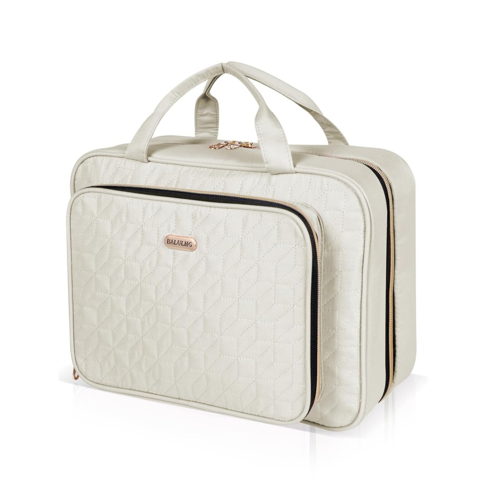 BALULHG Travel Hanging Toiletry Bag for Women,Makeup Bag Cosmetic Organizer Waterproof with Hanging Hook Multiple Pockets for Women Travel Essentials Beige