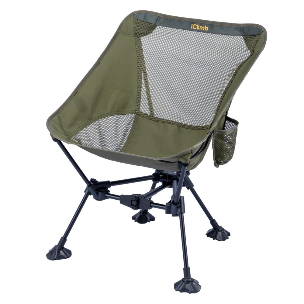 iClimb Ultralight Compact Camping Folding Beach Chair with Anti-Sinking Large Feet and Back Support Webbing (Green - Triangular Frame)