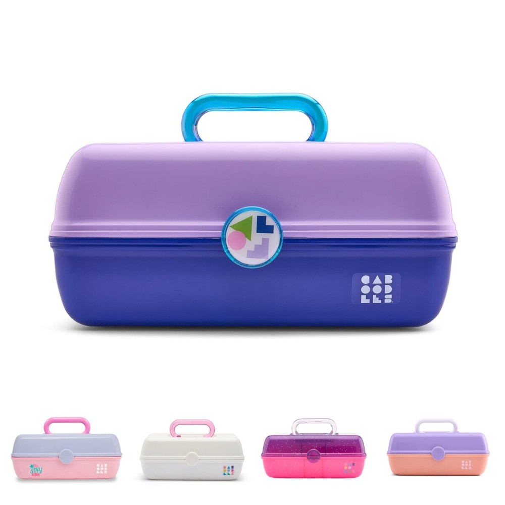 Caboodles On-The-Go Girl Makeup Box, Two-Tone Lilac on Cobalt, Hard Plastic Makeup Organizer Box, Built-In Mirror, Secure Latch for Safe Travel, Spacious Storage for Large Items