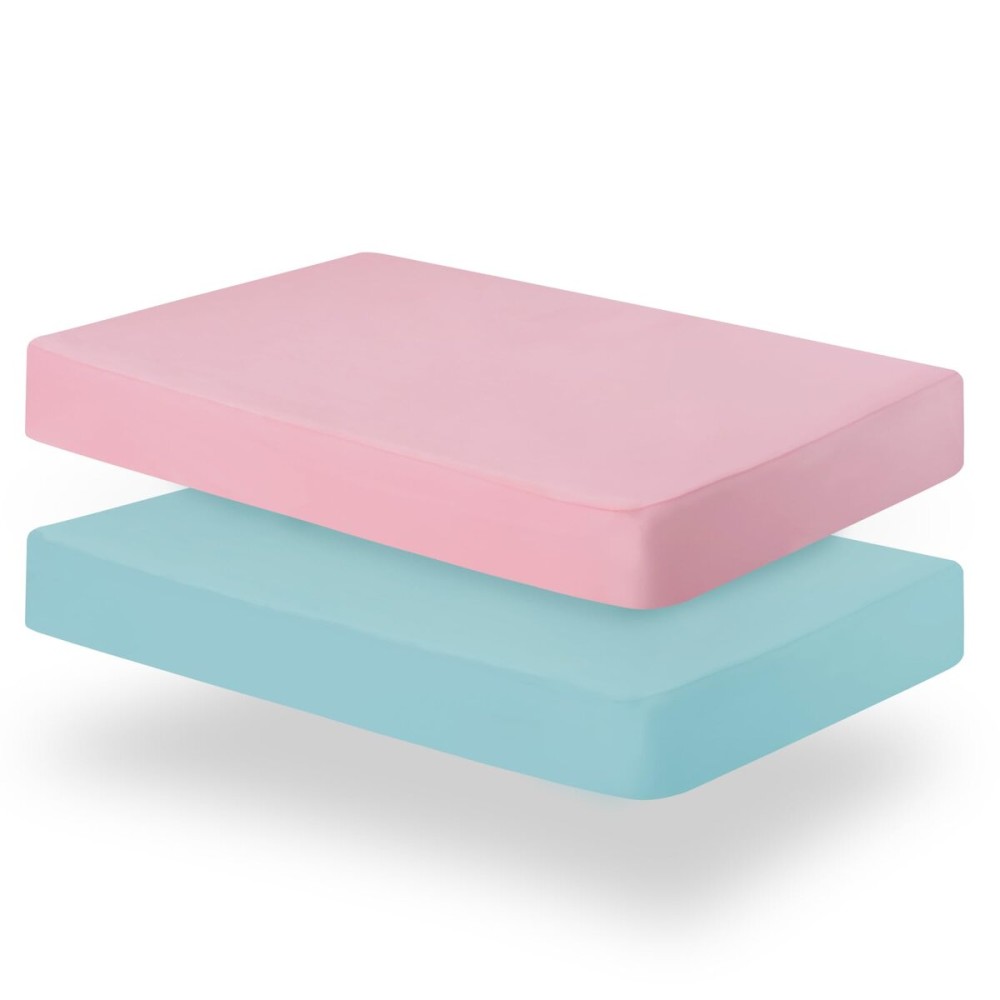 Biloban Crib Sheets Fitted, 2 Pack Sheet Fits Standard Crib Mattress, Neutral Toddler Bed Sheets for Baby Boys and Girls, Pink & Aqua, 52\'X 28\'