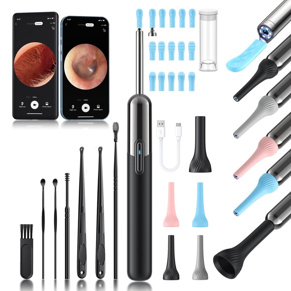 Yorsfun Ear Cleaner with Camera 8-Piece SetEar Wax Removal Tool Camera1080HDHome Use6 Replacement TipsWiFi Connection350Mah Battery