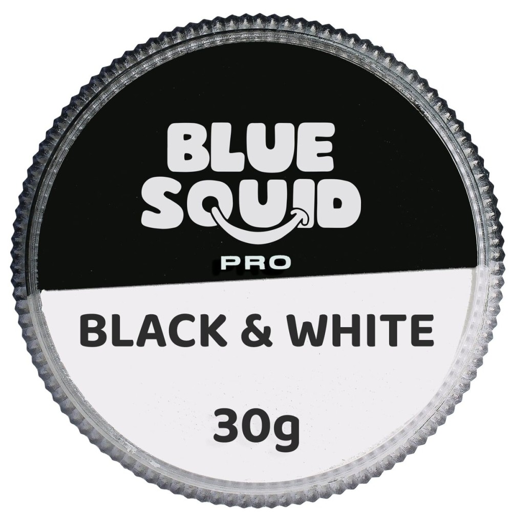Blue Squid Face Paint Water Based Single Cake Professional Face & Body Paint - Water Activated, Kids Adults Face Painting for Costume, Halloween Makeup, Cosplay - Split Black & White Face Paint 30g
