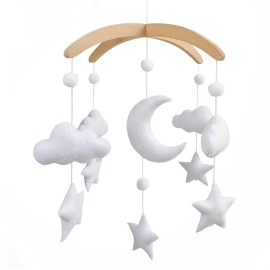 Baby Crib Mobile - Wooden Hanging Nursery Baby Mobile for Crib, Nursery Decor for Boys & Girls, Perfect Shower Gift (Moon, Cloud, & Stars, Foldable) Also Fits Bassinets, Sorrel + Fern