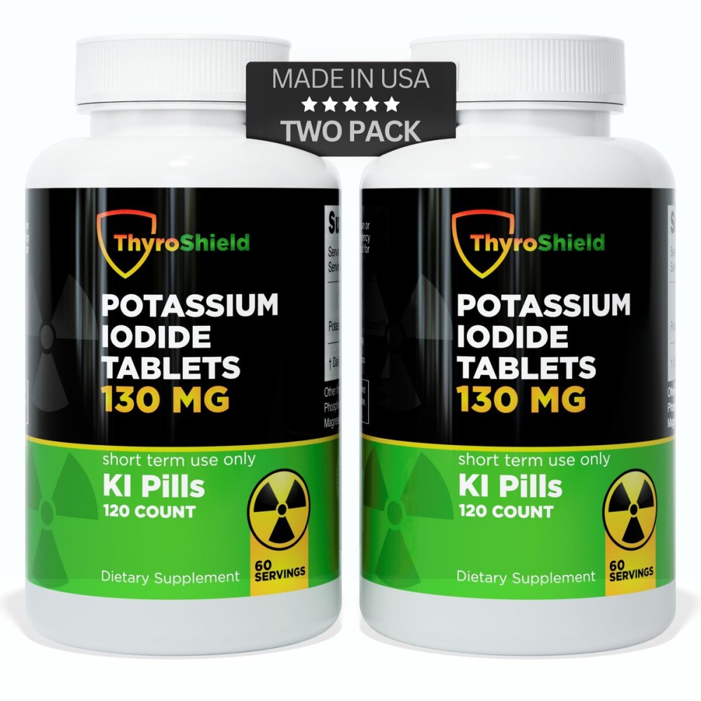 ThyroShield Potassium Iodide Tablets - 130mg Iodine Tablets for Radiation Exposure | USA Made Nuclear Fallout Pills KI Pills YODO Naciente 120 Tablets (2 Pack)