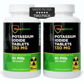 ThyroShield Potassium Iodide Tablets - 130mg Iodine Tablets for Radiation Exposure | USA Made Nuclear Fallout Pills KI Pills YODO Naciente 120 Tablets (2 Pack)