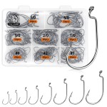 UCEC Fishing Hooks, 140PCS EWG Offset Worm Hooks Bass Hooks Wide Gap 2X Strong Senko Bait Texas Rig Jig Fish Hooks for Bass Trout Saltwater Freshwater Size:421 1/0 2/0 3/0 4/0 5/0