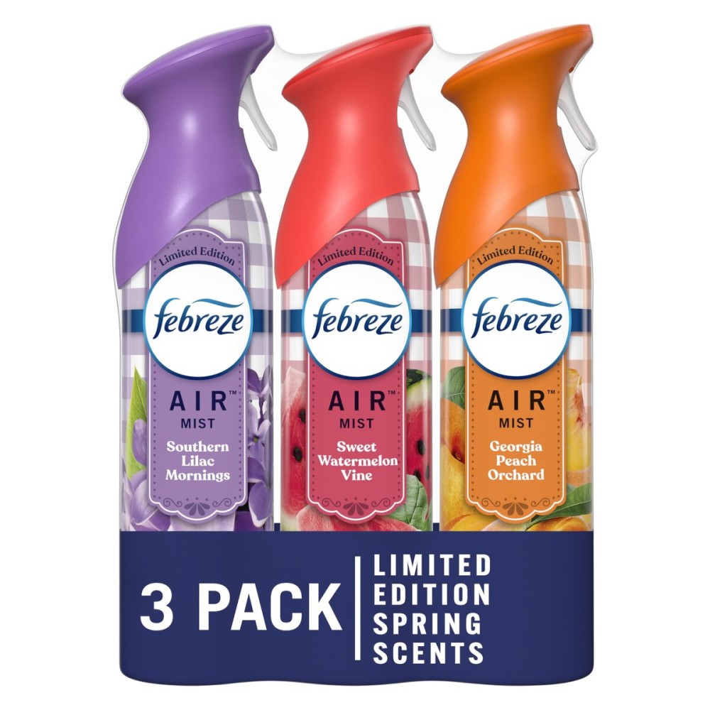 Febreze Air Mist Air Freshener Spray, Odor-Fighting Room Spray for Home, Bathroom and Kitchen, Aerosol Can, Southern Lilac Mornings, Georgia Peach Orchard, Sweet Watermelon Vine Scent, 8.8oz, 3 Count
