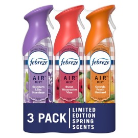 Febreze Air Mist Air Freshener Spray, Odor-Fighting Room Spray for Home, Bathroom and Kitchen, Aerosol Can, Southern Lilac Mornings, Georgia Peach Orchard, Sweet Watermelon Vine Scent, 8.8oz, 3 Count