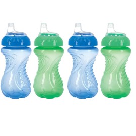 Nuby 4 Piece No Spill Easy Grip Trainer Cup 10 oz (Blue & Green)