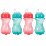 Nuby 4 Piece No Spill Easy Grip Trainer Cup 10 oz (Coral & Aqua)