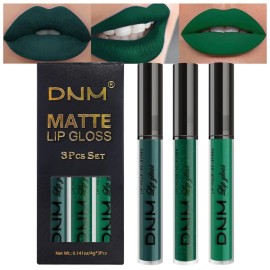 evpct 3Pcs Dark Deep Forest Green Shimmer Matte Liquid Lipstick Lip Stain Sets for Women Matte+Lipstick Long Lasting Waterproof Permanent 24 Hours Magic Lipstick 24 Hours original, Set23