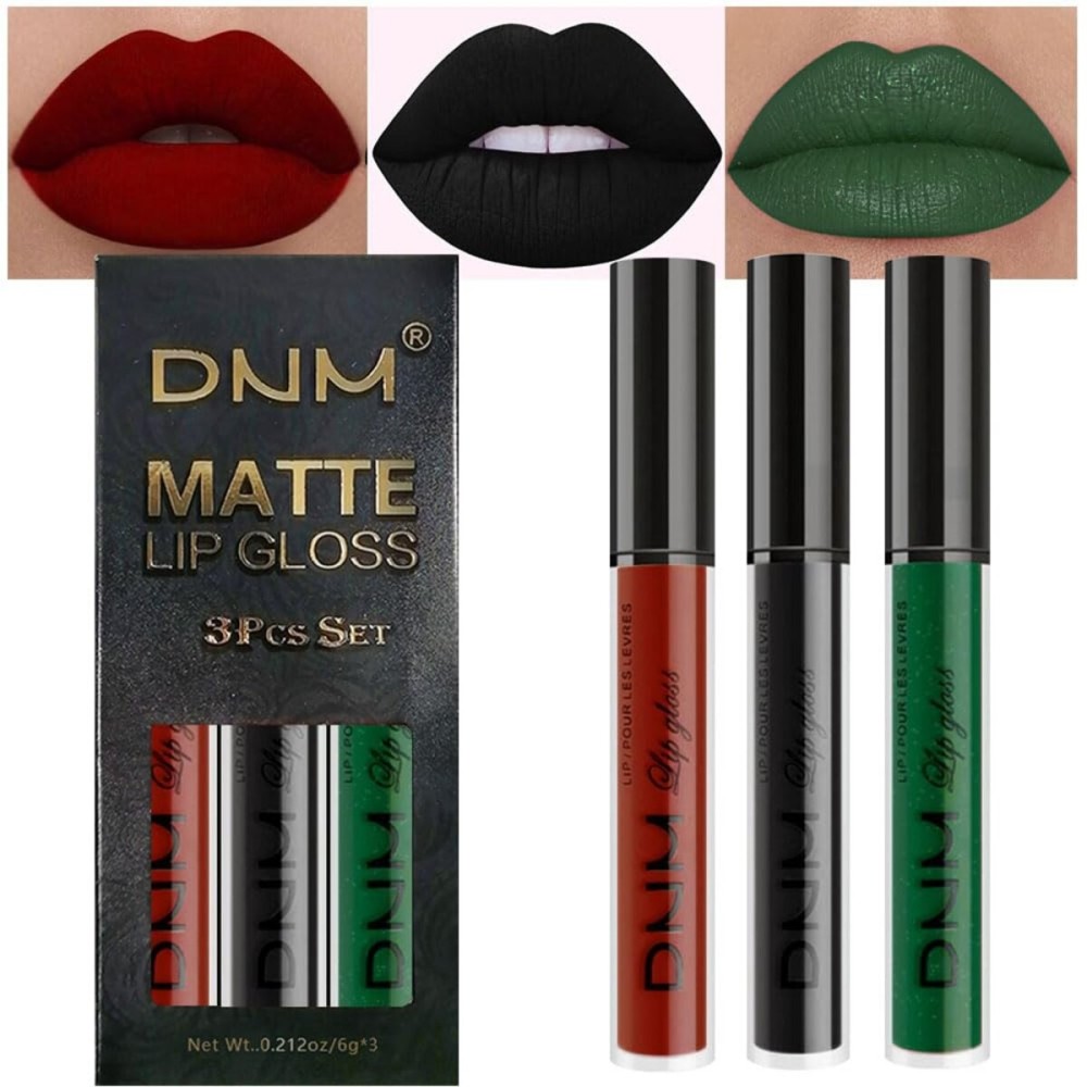 evpct 3Pcs Dark Black Emerald Green Red Matte Liquid Lipstick Lip Stain Sets for Women Matte+Lipstick Long Lasting 24 hr Hours Magic Lipstick 24 Hours original Waterproof 20