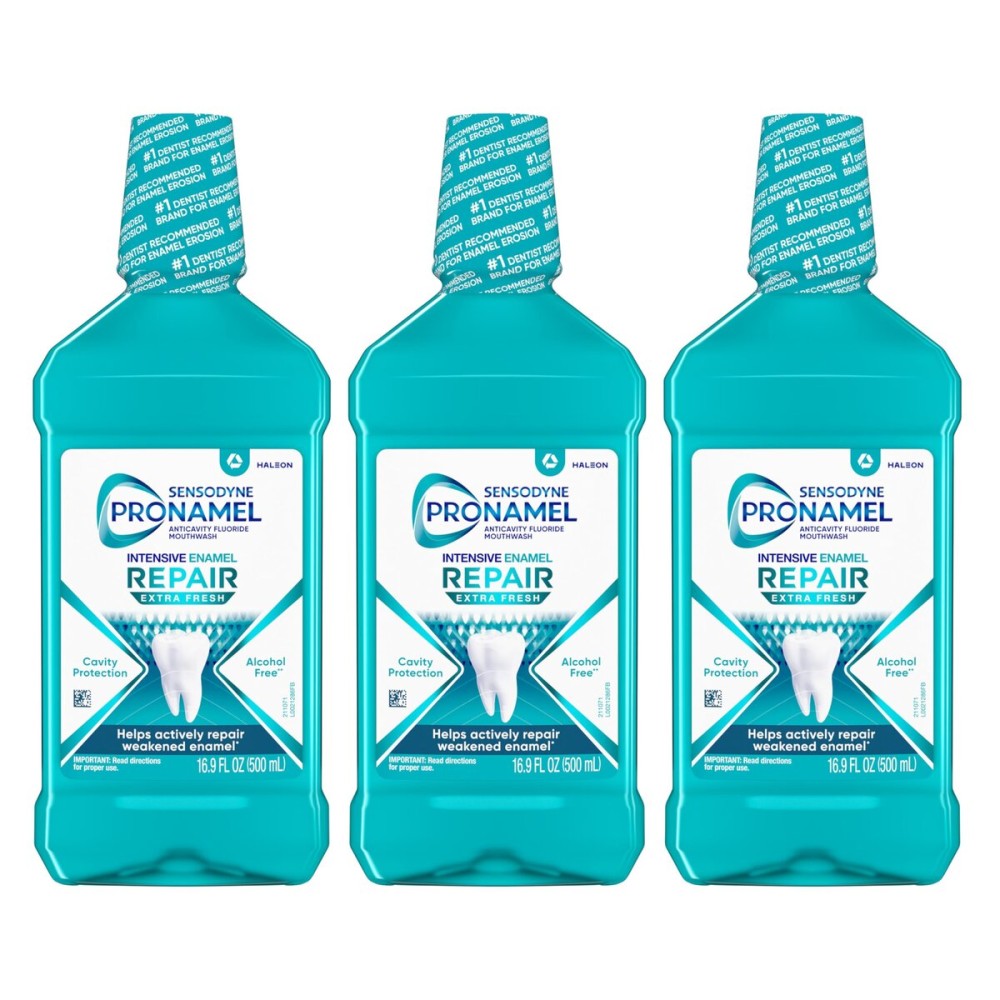 Sensodyne Pronamel Intensive Enamel Repair Alcohol-Free Mouthwash to Help Actively Repair Enamel and Protect Against Cavities, Extra Fresh, 16.9 fl oz (3 Pack)
