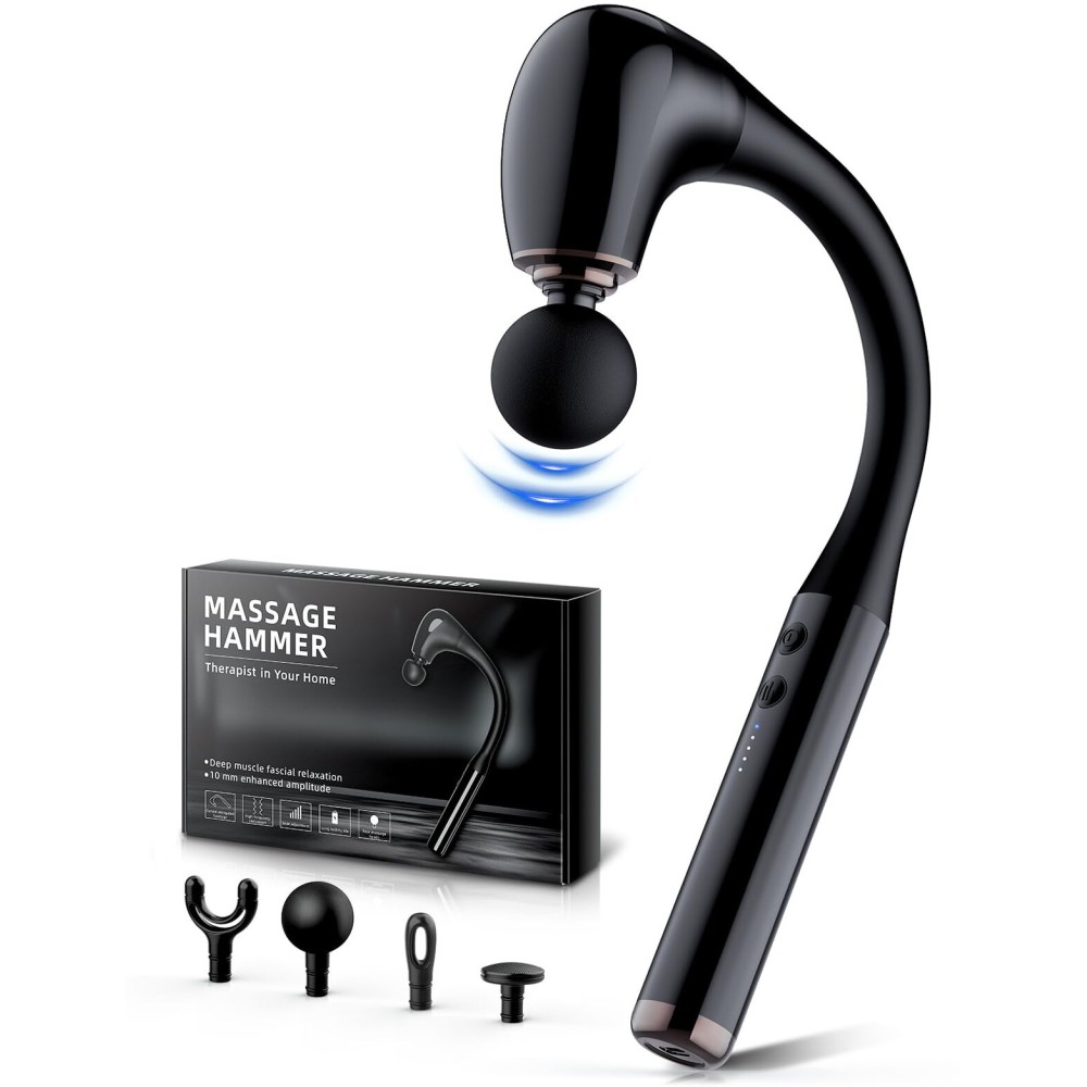 FVZ Massage Gun with Upgraded Extension Handle, 10MM Massage Gun Deep Tissue, Back Massager, Muscles/Neck/Shoulders/Waist/Legs Massager Portable for Pain Relief, White Elephant Gifts for Men