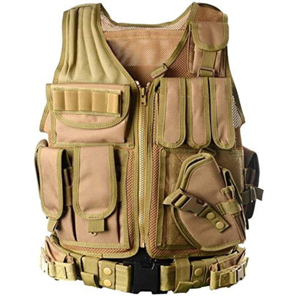 vAv YAKEDA Tactical Vest Outdoor Ultra-Light Breathable Training Airsoft Vest Adjustable for Adults (US, Alpha, One Size, Regular, Regular, Tan)