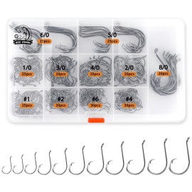 UCEC 240PCS Circle Hooks Saltwater Fishing Hooks 2X Strong Offset Catfish Hooks Assortment, Octopus Hook High Carbon Steel Fish Hook Kit, Size: 6421 1/0 2/0 3/0 4/0 5/0 6/0 8/0