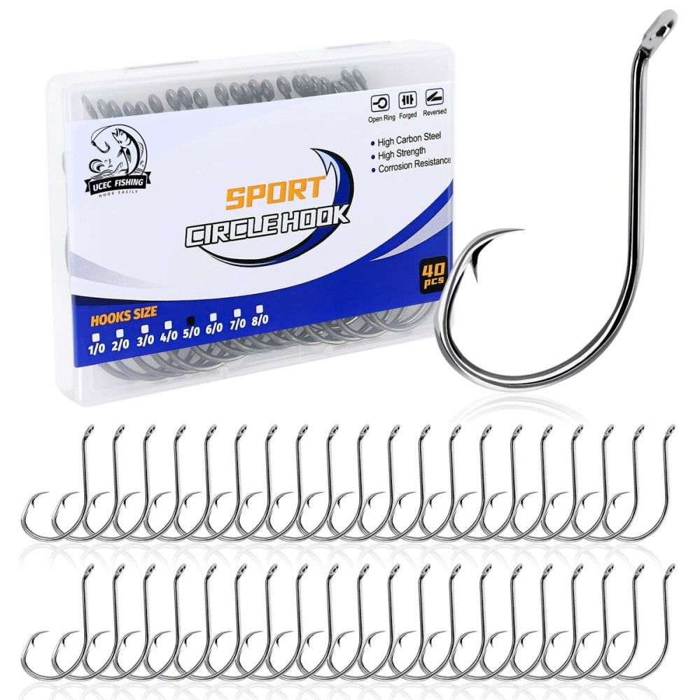 UCEC Circle Hooks Saltwater Offset-Point Fishing Hooks for Saltwater Freshwater Octopus Fishing 3/0 40pcs/Box