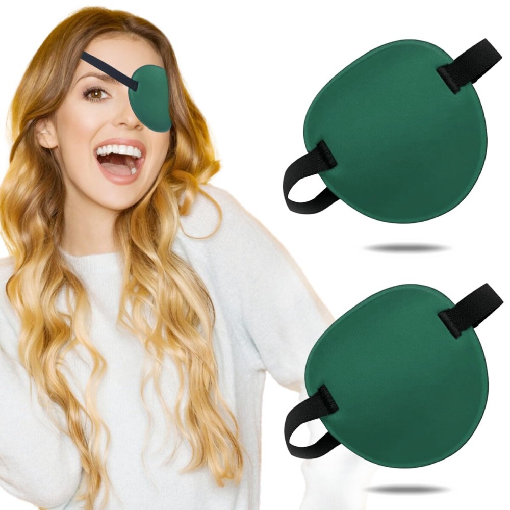 THSIREE Eye Patch, 2PCS 3D Adjustable Eyepatch, Medical Eye Patches for Right or Left Eye, Amblyopia Lazy Eye Patches for Adults and Kids, Green