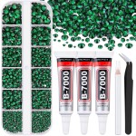 Resin Rhinestones for Crafting with B7000 Jewelry Glue, 1 Box Dark Green Flatback Crystals with 3Pcs 10ml Glue for Bedazzling Crafts DIY Nail Art MakeupNon Hotfix Gems for Clothing Shoes