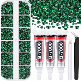 Resin Rhinestones for Crafting with B7000 Jewelry Glue, 1 Box Dark Green Flatback Crystals with 3Pcs 10ml Glue for Bedazzling Crafts DIY Nail Art MakeupNon Hotfix Gems for Clothing Shoes