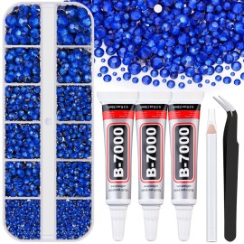 Resin Rhinestones for Crafting with B7000 Jewelry Glue, 1 Box Royal Blue Flatback Crystals with 3Pcs 10ml Glue for Bedazzling Crafts DIY Nail Art MakeupNon Hotfix Gems for Clothing Shoes