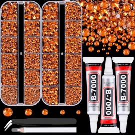 Resin Rhinestones for Crafting with B7000 Jewelry Glue, 2 Boxes Orange Flatback Crystals with 3Pcs 10ml Glue for Bedazzling Crafts DIY Nail Art MakeupNon Hotfix Gems for Clothing Shoes