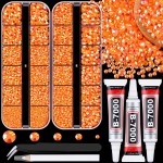 TINKRSTUFF Resin Jelly Rhinestones for Crafting with B7000 Jewelry Glue, 2 Boxes Orange AB Flatback Crystals with 3Pcs 10ml Glue, Bedazzling Non Hotfix Gems for DIY Tumblers Clothing Shoes Manicure